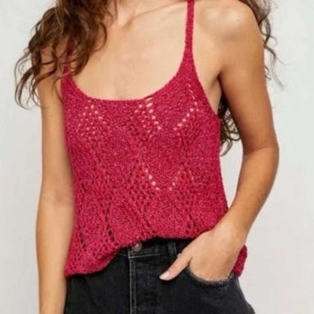 RARE FREE PEOPLE Glisten Crochet Knit Cami Tank Top—XS